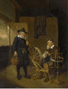 Quirijn van Brekelenkam Interior with angler and man behind a spinning wheel. Germany oil painting artist